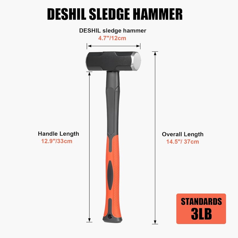 DESHIL 3lb Sledge Hammer - Heavy Duty Drilling Hammer with Forged Steel Head & Fiberglass Handle, Perfect for Demolition, Construction, and Blacksmithing - Image 5